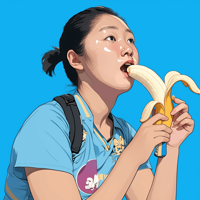 바나나를 먹고 있는 2024파리올림픽 탁구 대표 신유빈 선수